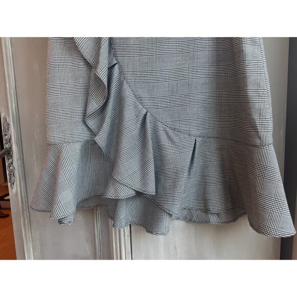 Gracia Skirt Sz L Knee Length Black White Plaid Ruffle Flounce Hem - Picture 6 of 14